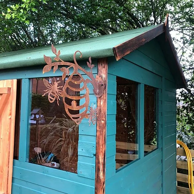 1Db Fém Méhsejt Méh Sziluett Művészeti Medál Kültéri Tét Kerítés Otthoni Kreatív Kerti Dekorációs Kézművesség 30*26 Cm - Image 3