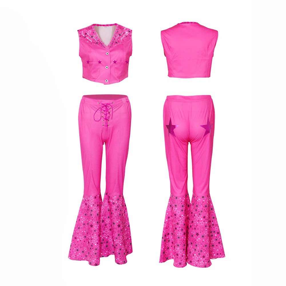 Cowgirl Suit Pink Vest Top and Flared Pants Adult and Kids Margot Robbie Cowboy's Look Girls Clothing Set Barbei Uniform kids clothing set girls clothing set