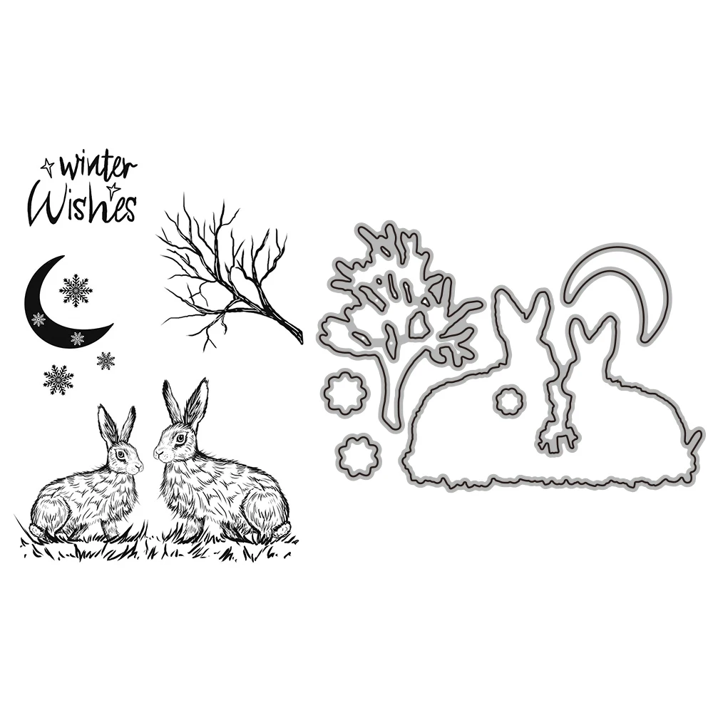 

Rabbit Winter Wish Clear Stamps Metal Cutting Dies New Arrivals 2023 Diy Scrapbooking Crafts Die Cuts Paper Template Decoration