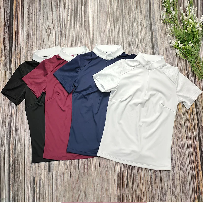 Breathable Equestrian Short Sleeves Tops Women Zipper Horse Riding T-Shirts Summer Sports Base Layer Equestrian Show Tops Woman horse riding shirt