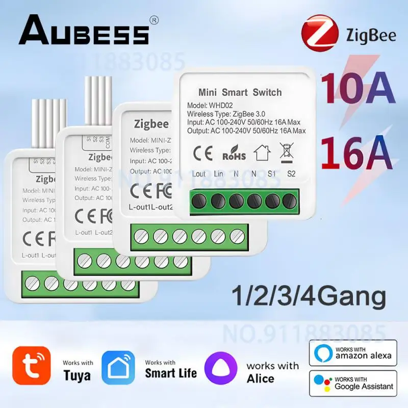 16A 10A Tuya ZigBee 3.0 Mini DIY Smart Switch 1/2/3/4 Gang Control Smart Home Automation Module Via Alexa Google Home Alice