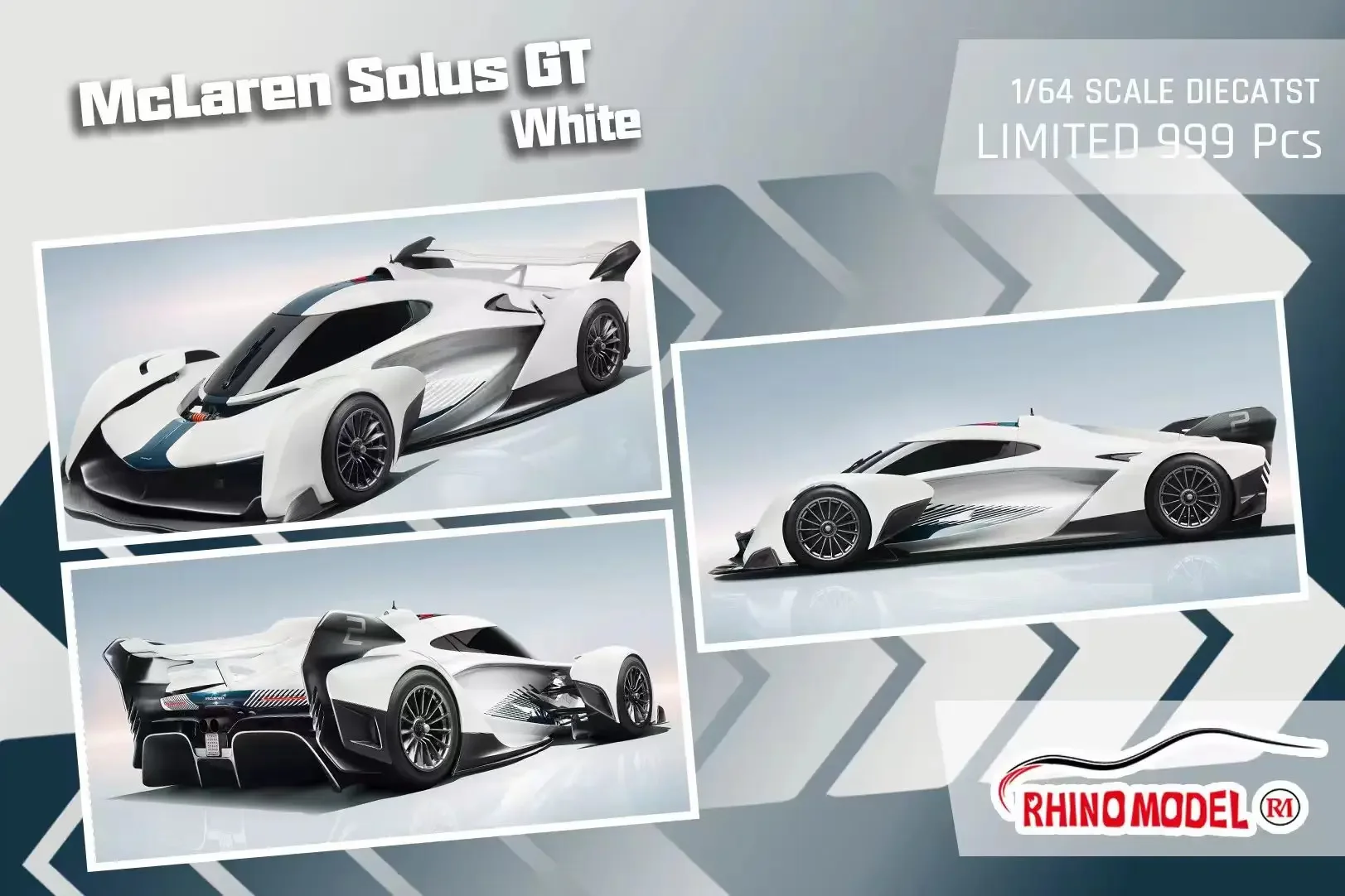 ** Pre-Ordina ** Rhino Modello Rm 1:64 Mclaren Solus Gt Modello Di Auto Pressofuso Bianco/Arancione