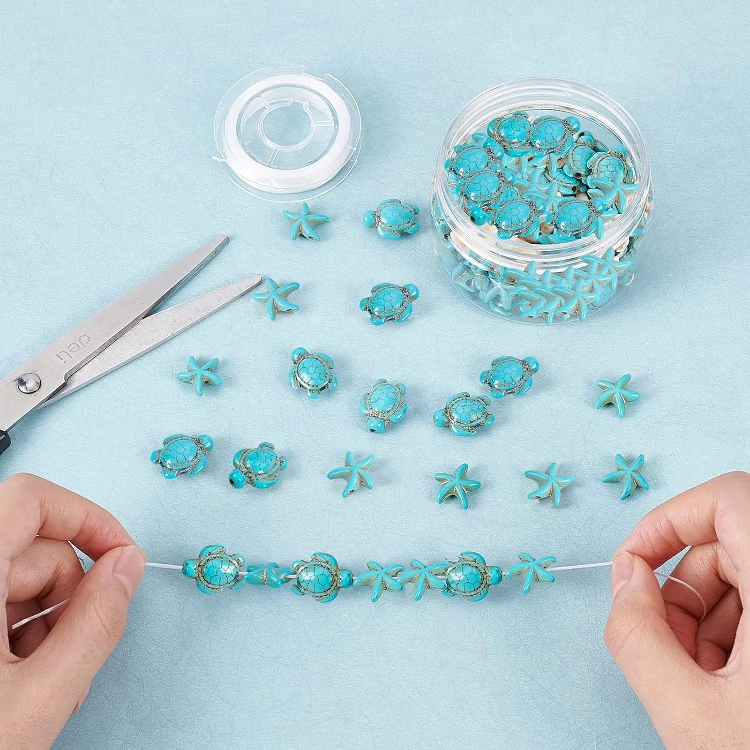 20PCS 귀여운 인공 청록색 DIY 바다 테마 거북이 바다 스타 비즈 팔찌 목걸이 귀걸이, 열쇠 고리, 발목, Holid