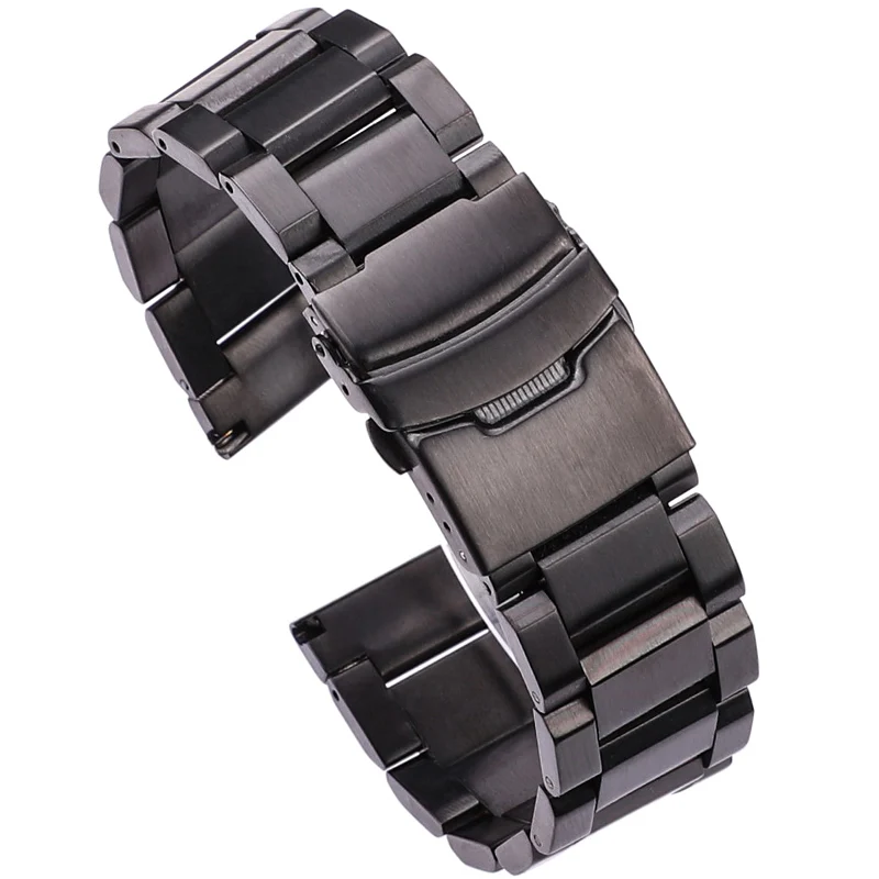 Premium Brushed Stainless Steel Unisex Watch Strap with Safety Clasp in Black or Silver Finish