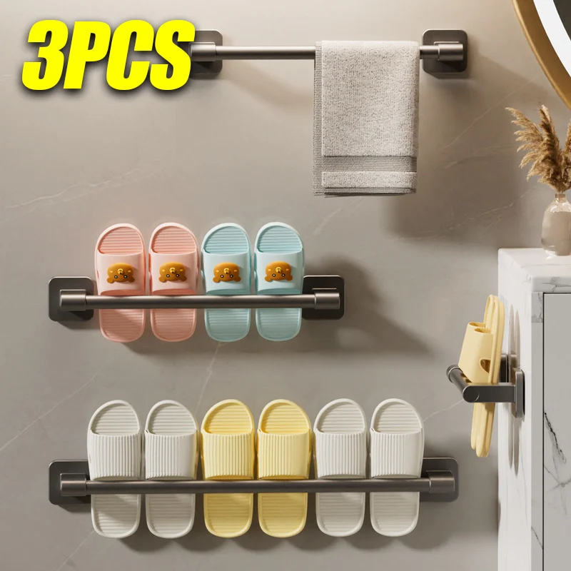 Towel Rack Self-adhesive Home Bathroom Towel Rack Holder Without Drilling Wall Mounted Towel Shelf Kitchen Bathroom Accessories