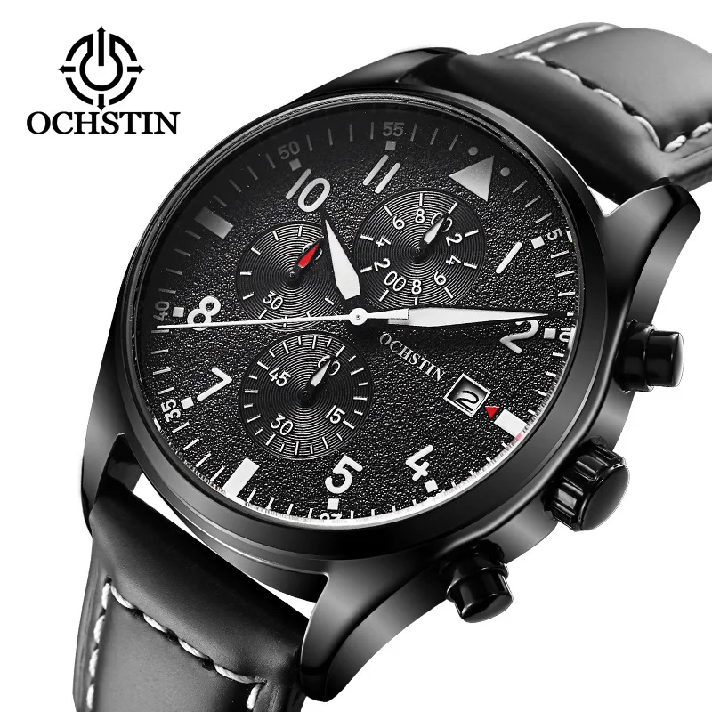 

Mens Watches Quartz Chronograph Men Watch Pilot Sport Male Wristwatch Top Brand OCHSTIN Leather Waterproof Casual Fashion Clock