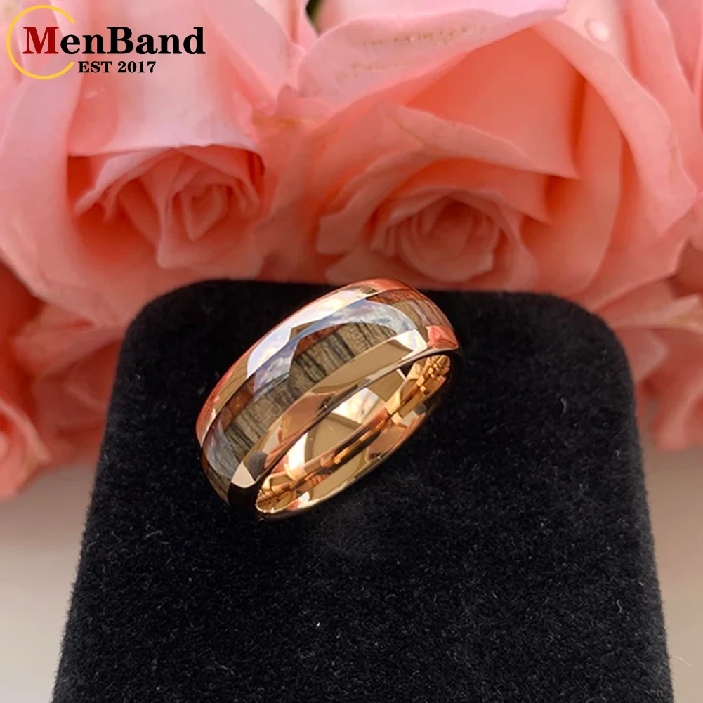 MenBand Jewelry Fashion 8MM Tungsten Carbide Wedding Band Rings Two Different Types of Wood Inlay Dome Polishing Comfort Fit