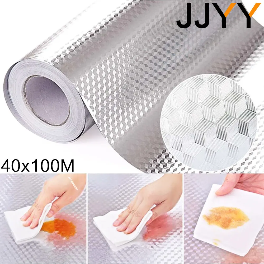 JJYY40X100CMKitchenOilProofAluminumFoilStickerWallDeskFloor