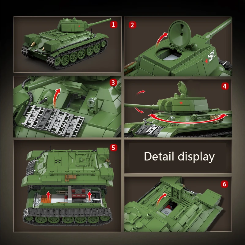WW2 밀리터리 클래식 모델, 중형 탱크 빌딩 블록, 벽돌 장난감 선물, 2 차 세계 대전 T-34 76 소련 (1940)
