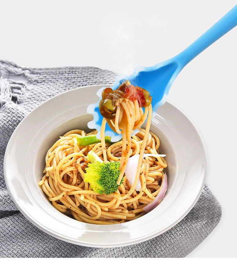 1pcsSiliconePastaNoodleSpoonSiliconeNoodleScoopColanderNoodleSpaghettiForkLadleSlot