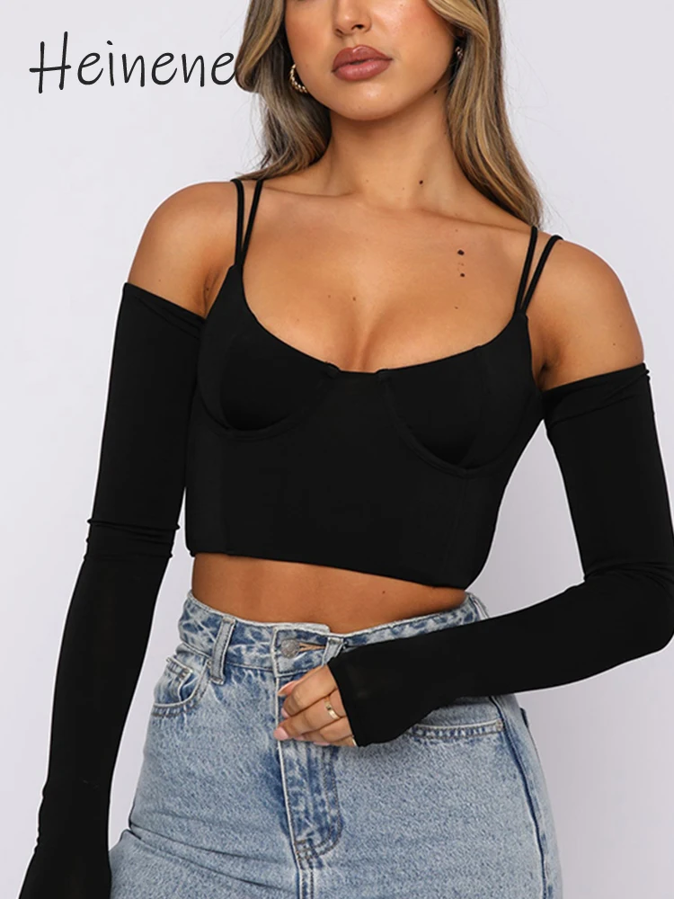 

Heinene Women's Fashion Khaki Hollow Out T Shirt Sexy Bodycon Long Sleeve Crop Tops 2022 Spring /Summer Y2K Streetwear Basic Tee
