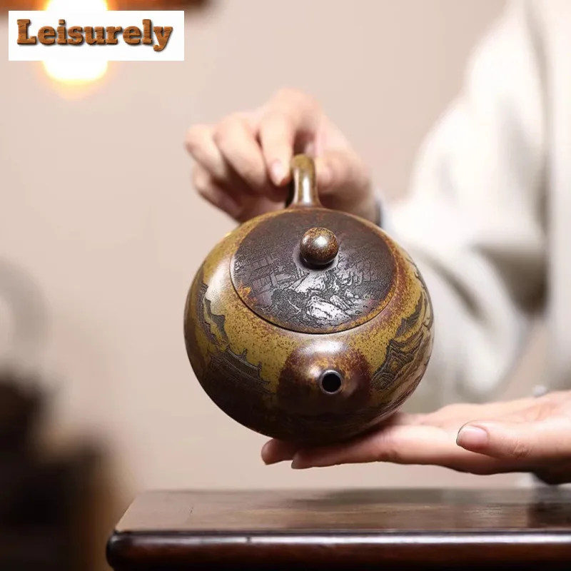 500ml Yixing Purple Clay Teapots Handmade Xishi Pot Raw Ore Wood-fired Porcelain Mud Kettle With Strainer Zisha Tea Set Supplies