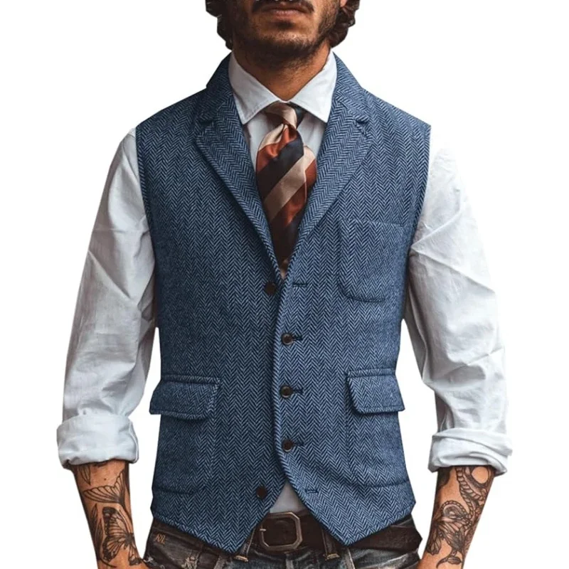 Marron hommes Gilet à chevrons marié Banquet affaires