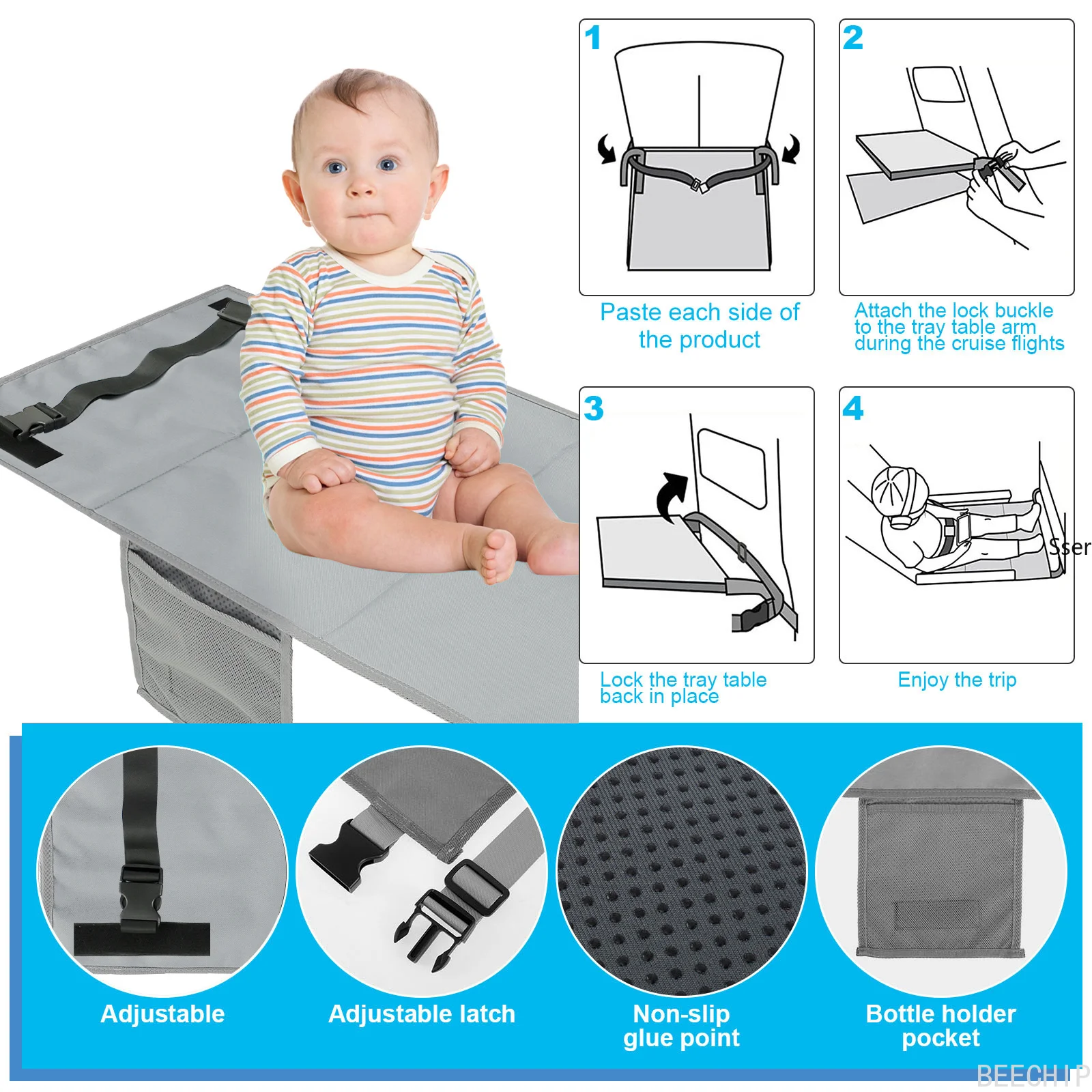 Lettino da Viaggio per Bambini, Letto Portatile per Aereo, Poggiapiedi per Bambini, Amaca per Gambe, Poggiapiedi per Neonati, Estensore Sedile Aereo per Bambini - immagine 4