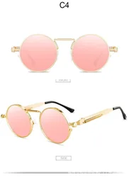 Classic Vintage Round Metal Frame Sunglasses - Unisex Punk Circular Eyewear (MULTI)