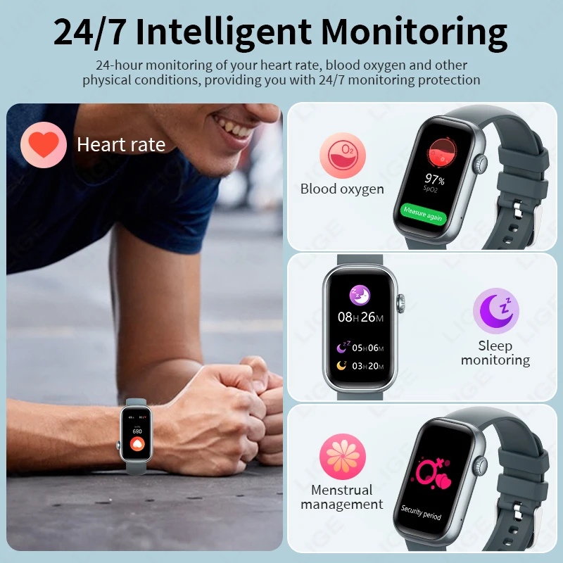 For Android IOS Smart Bracelet Women Smartwatch Men Heart Rate Blood Oxygen Waterproof Sport Smart Band Watch For Ladies 2026