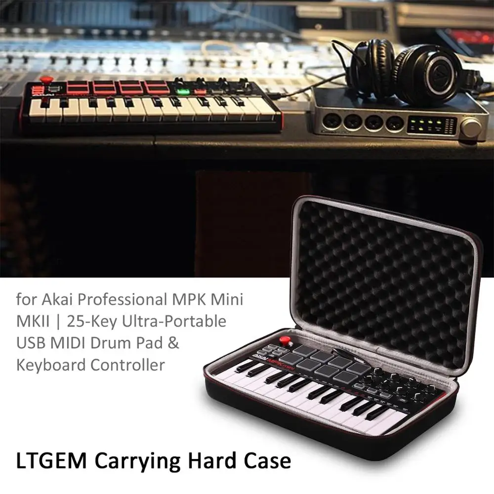 Ltgem-estojo de Viagem para Akai Profissional Mpk Mini Mkii e Mpk Mini Play 25 Teclas Usb Midi Teclado Controlador Apenas Bolsa