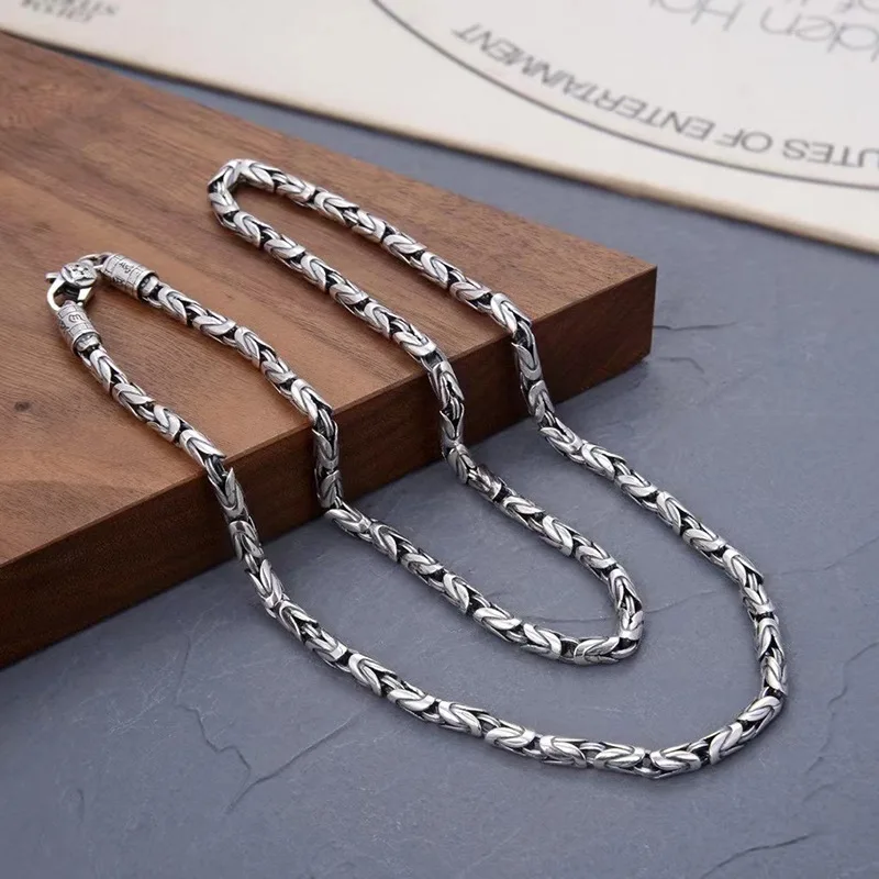 

S925 pure silver man peace woven bracelet six words tide ancient hip-hop personality niche necklace boyfriend