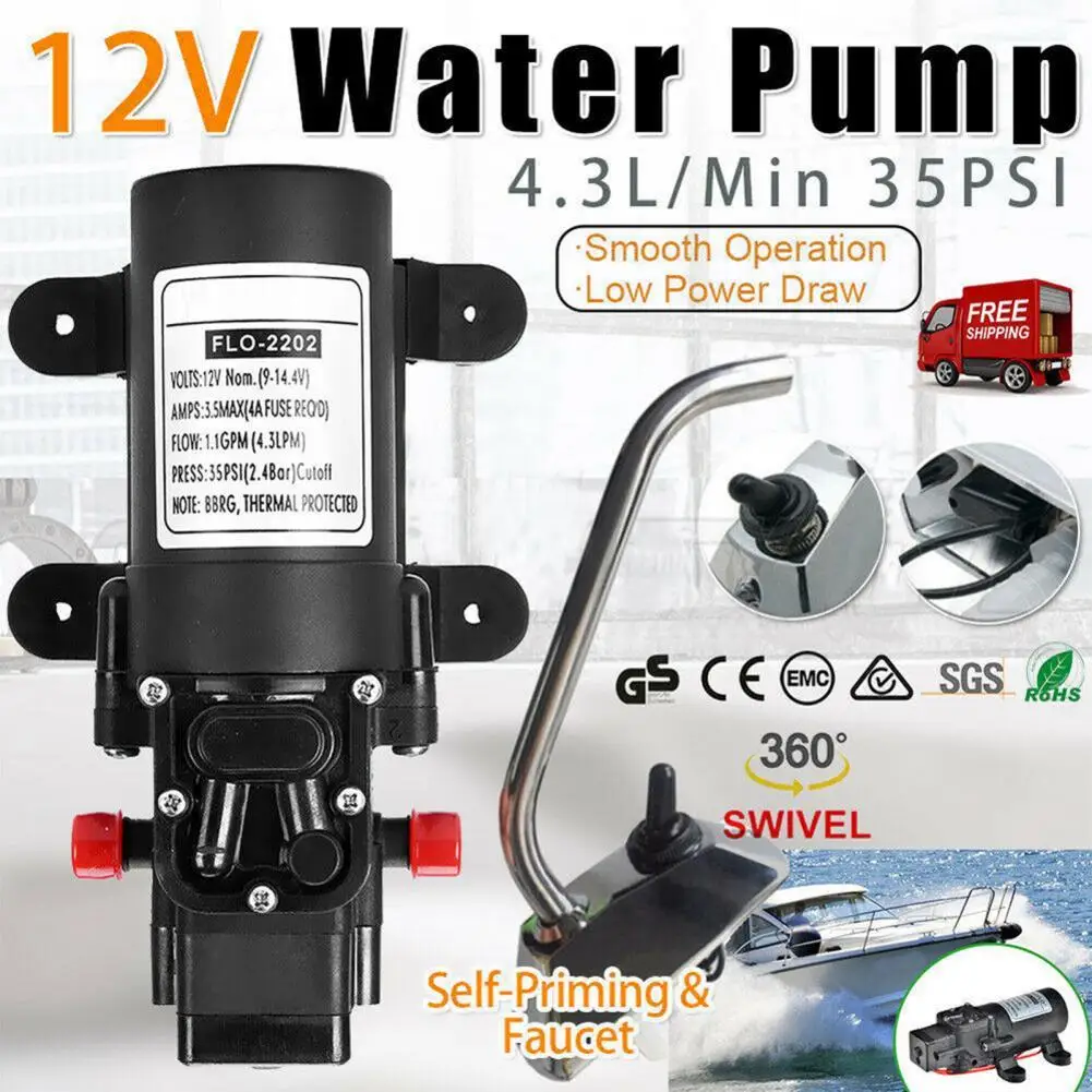 12V 35PSI 4.3L/Min High Pressure Diaphragm Self Priming Water Pump Caravan Wash 