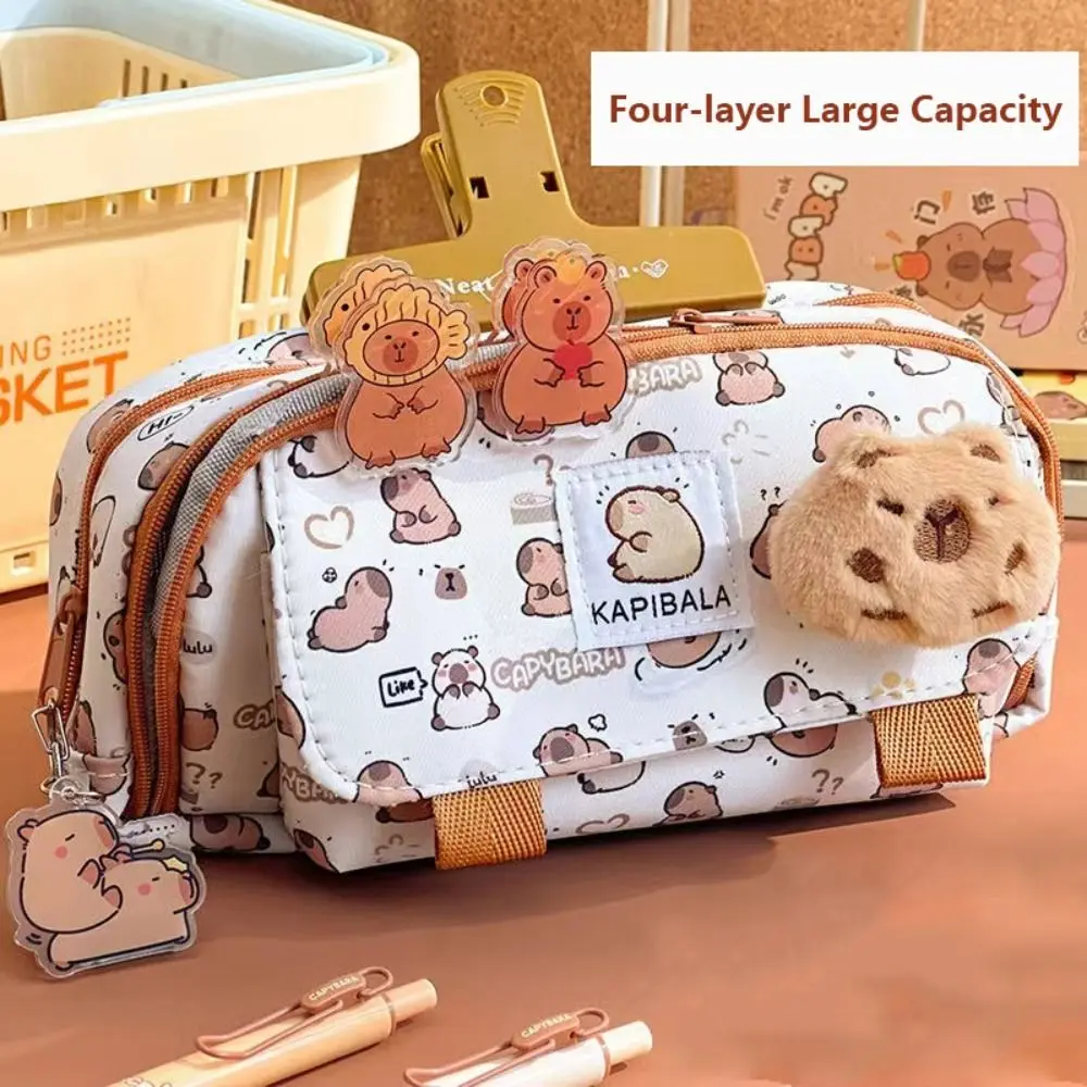 Pencil Case INS Capybara Four-layer Large Capacity Pen Bag Cute Cartoon Pencil Case Stationery Organizer Storage Bag For Students Gift