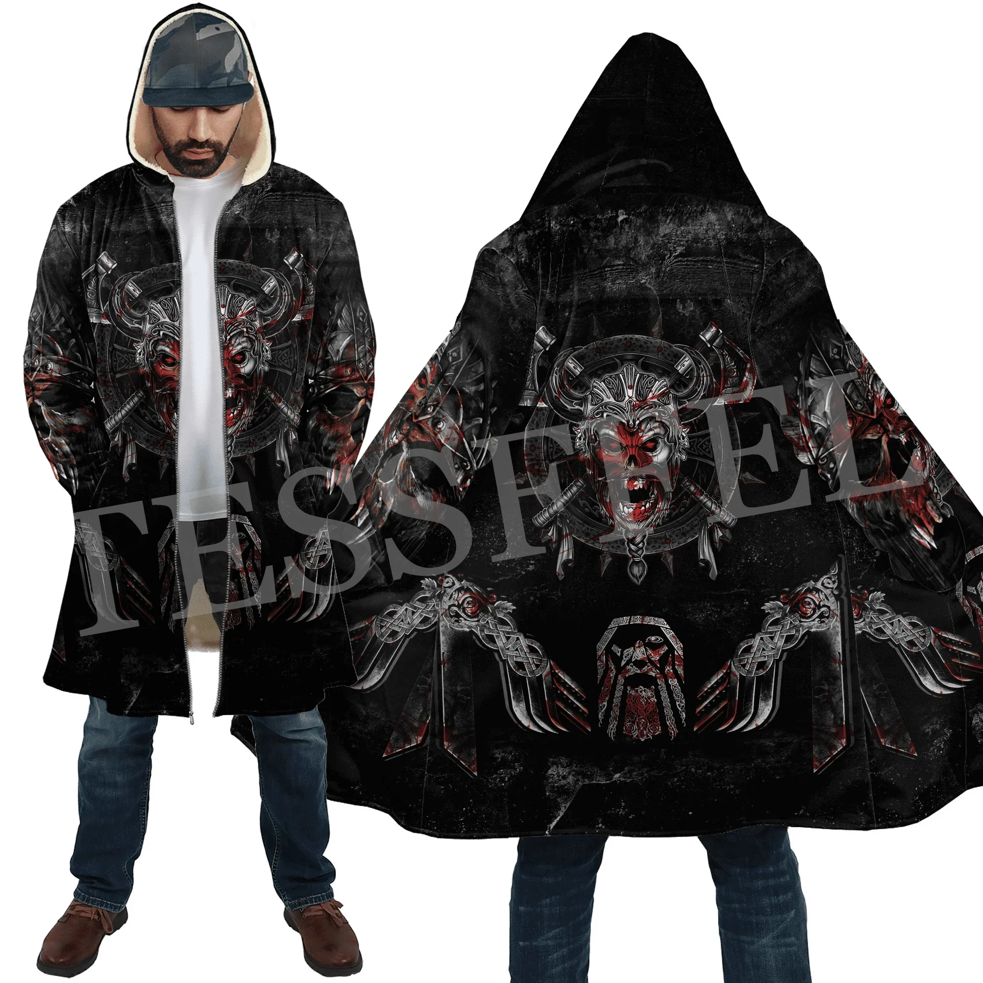 Wolf Fenrir Odin Nordic Warrior Mythology Tattoo Vintage Retro 3DPrint Windbreaker Winter Casual Hoodies Cloak Fleece Overcoat T