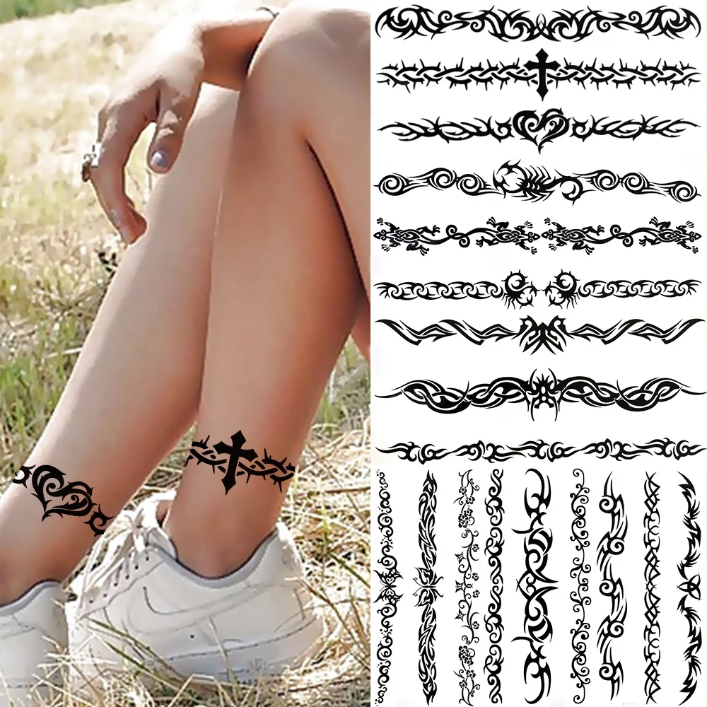 

Heart Black Cross Temporary Tattoos For Women Men Adults Fake Scorpion Bramble Henna Tattoo Sticker Tribal Totem Tatoos Paper