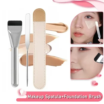 Stainless Steel Makeup Spatula Mixing Stick Foundation Brush Set Eyeshadow Cream Pigment Mixing Tool Face Contour Brush Tool