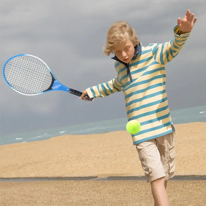 2Pcs Kids Outdoor Sports Tennis Rackets Tennis String Racquets with 1 Ball for Badminton Beginner Parent-Child Game Props