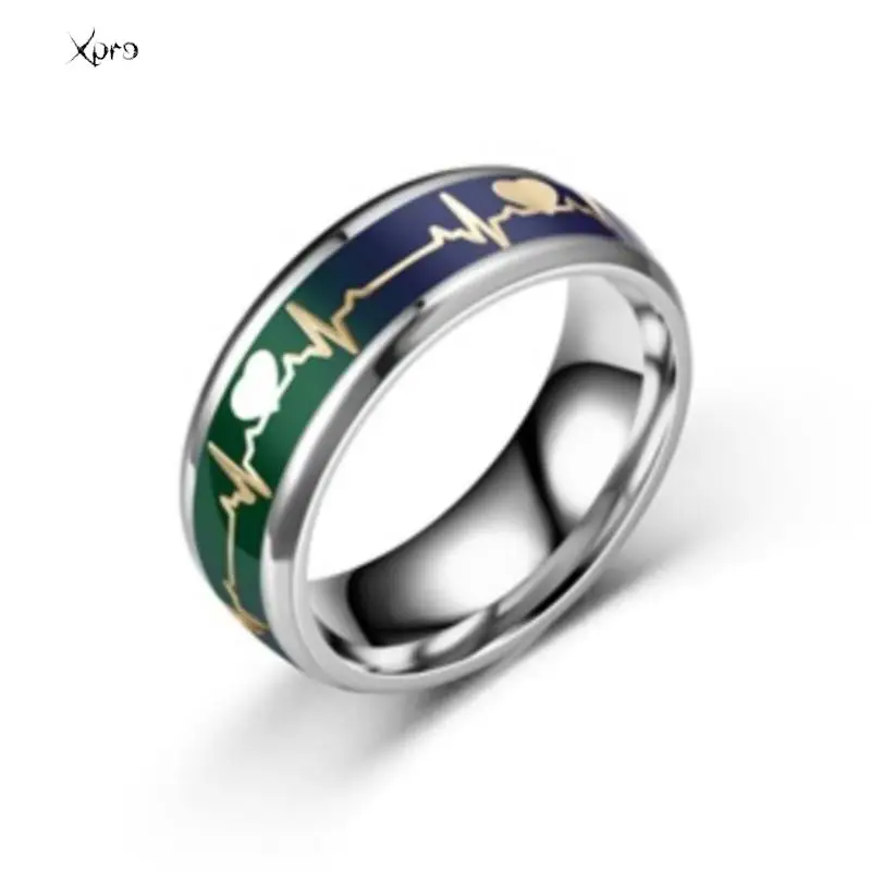 Stainless Steel Ring Change Color Mood Ring Emotional Temperature Fashion Temperature Sensitive Glazed Seven-Color Ring Lamp 6