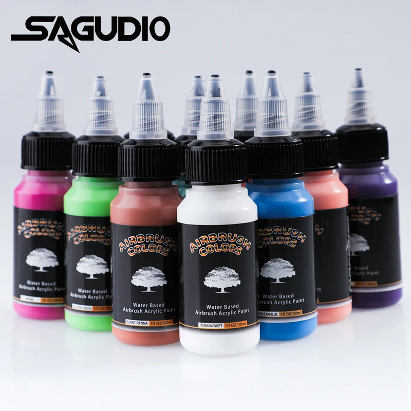 Kit Aérographe Avec 28 Peintures Acryliques De 30 Ml - Prêtes à L'emploi