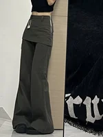 Y2k – faux jean deux pièces surdimensionné pour femme, style rétro américain, Vintage, taille haute, droite, Mini jupe à cloche, pantalon en Denim à jambes larges 4