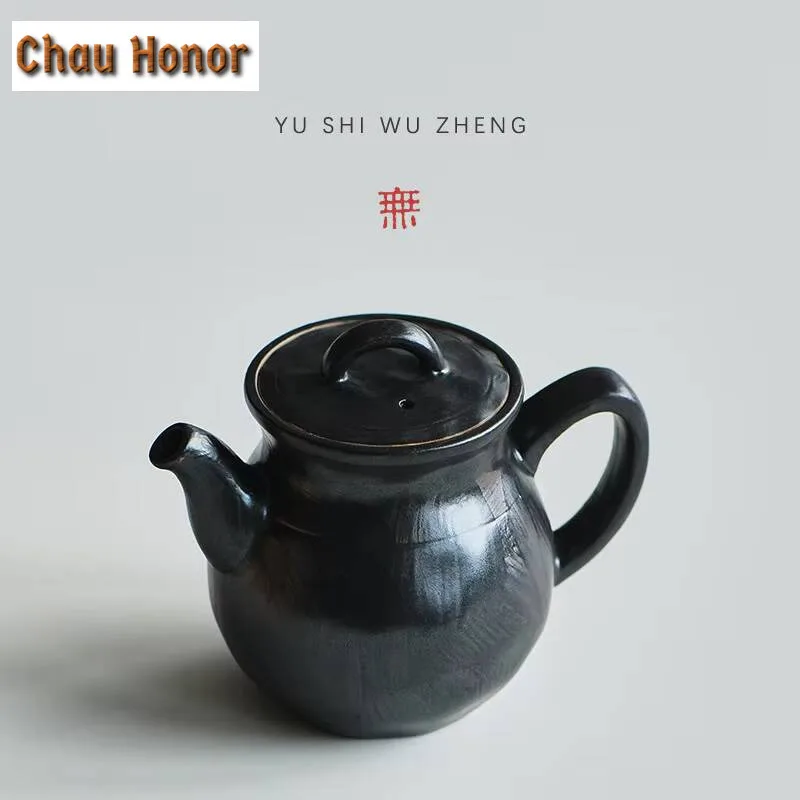 140ml Japanese Black Lacquer Teapot Handmade Coarse Pottery Retro Pot Tea Soaking Kettle Chinese Tea Cafes Equipment Decoration