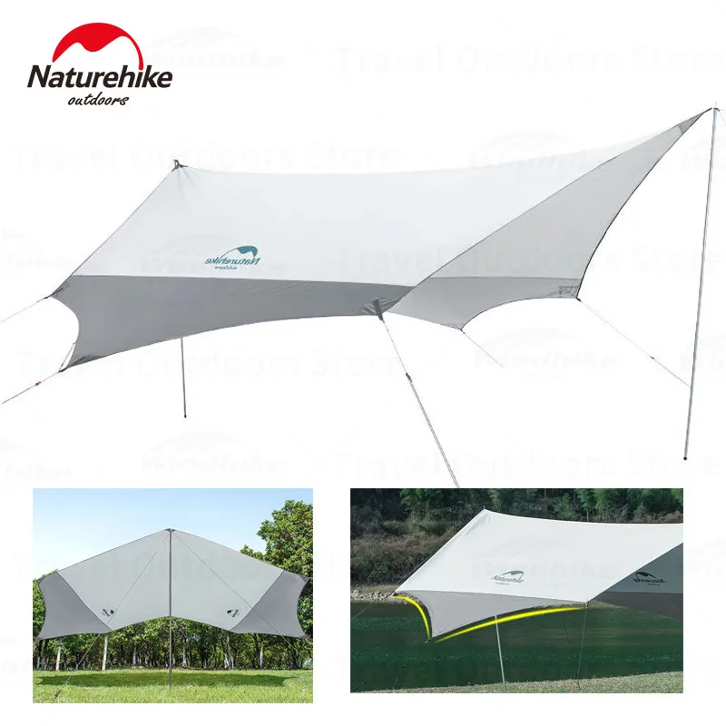 Naturehike 5-8 Persons Tarp Camping Hexagonal Canopy Dovetail Shape Outdoor Windproof Tourist Awning Silver Coating Oxford Cloth