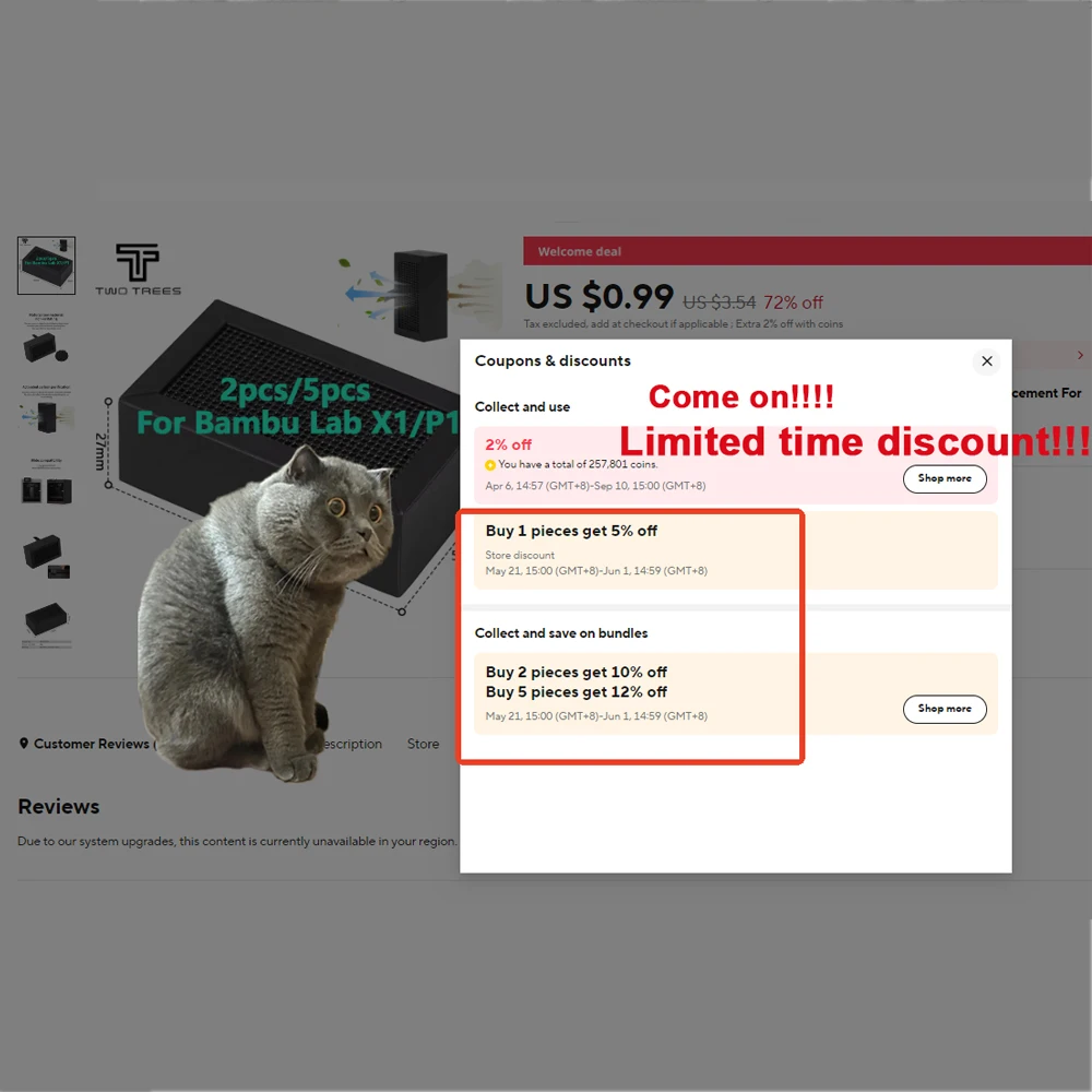 Bambu Lab P1 X1 용 1/2/5Pcs Bambu Lab X1 X1C P1P P1S 3D 프린터 용 활성탄 공기 필터 정수기 필터 교체