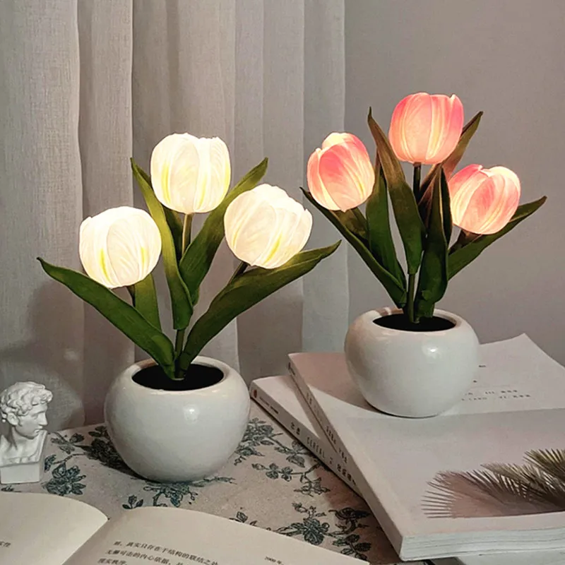 Tulip Night Light Cute Bedroom Room Decor Floral Lamp Valentines Day Gift Lampara  Tulipanes Girlfriend DIY Material Handmade - AliExpress