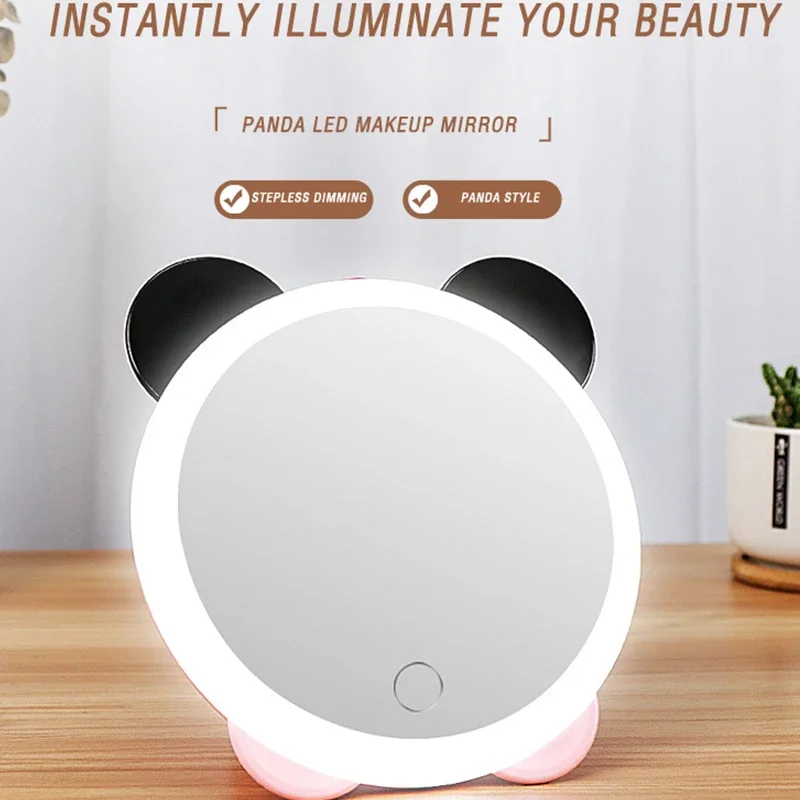 LED Desktop Makeup Mirror Touch Dimming Lighting Makeup Tool Rechargeable 3 Lighting Modes Compact Portable Travel Mirror