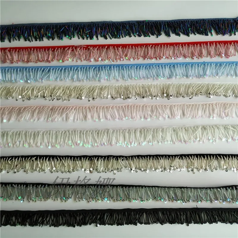 Blue Pink Three Rows Full Bead Tube Shoe Flower Color Dance Skirt Fringe Lace Color Blue