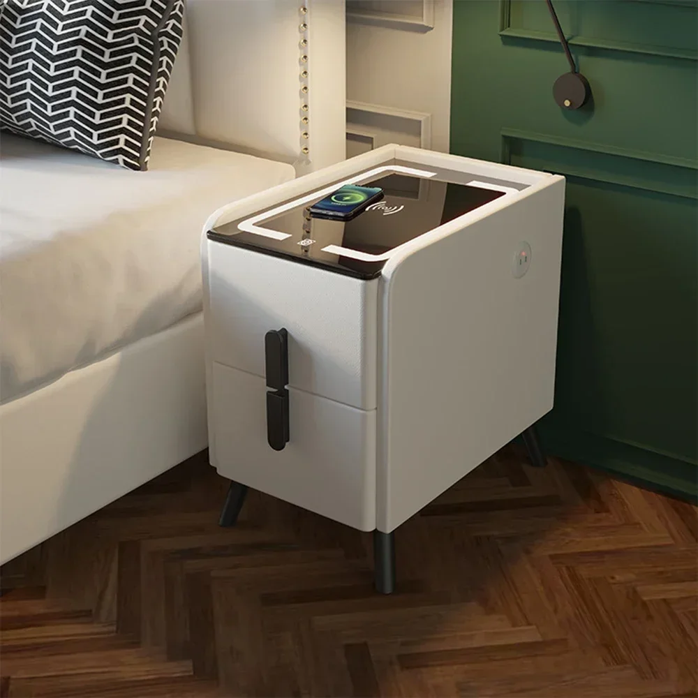 Nightstands Set Smart Bedside Table LED Ultra Minimalism with Drawer Wireless USB Charging