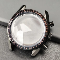 Stainless Steel Watch Case with Moon Back Cover and 20mm Strap Compatibility for Footprint bottom (NO.16 Black)
