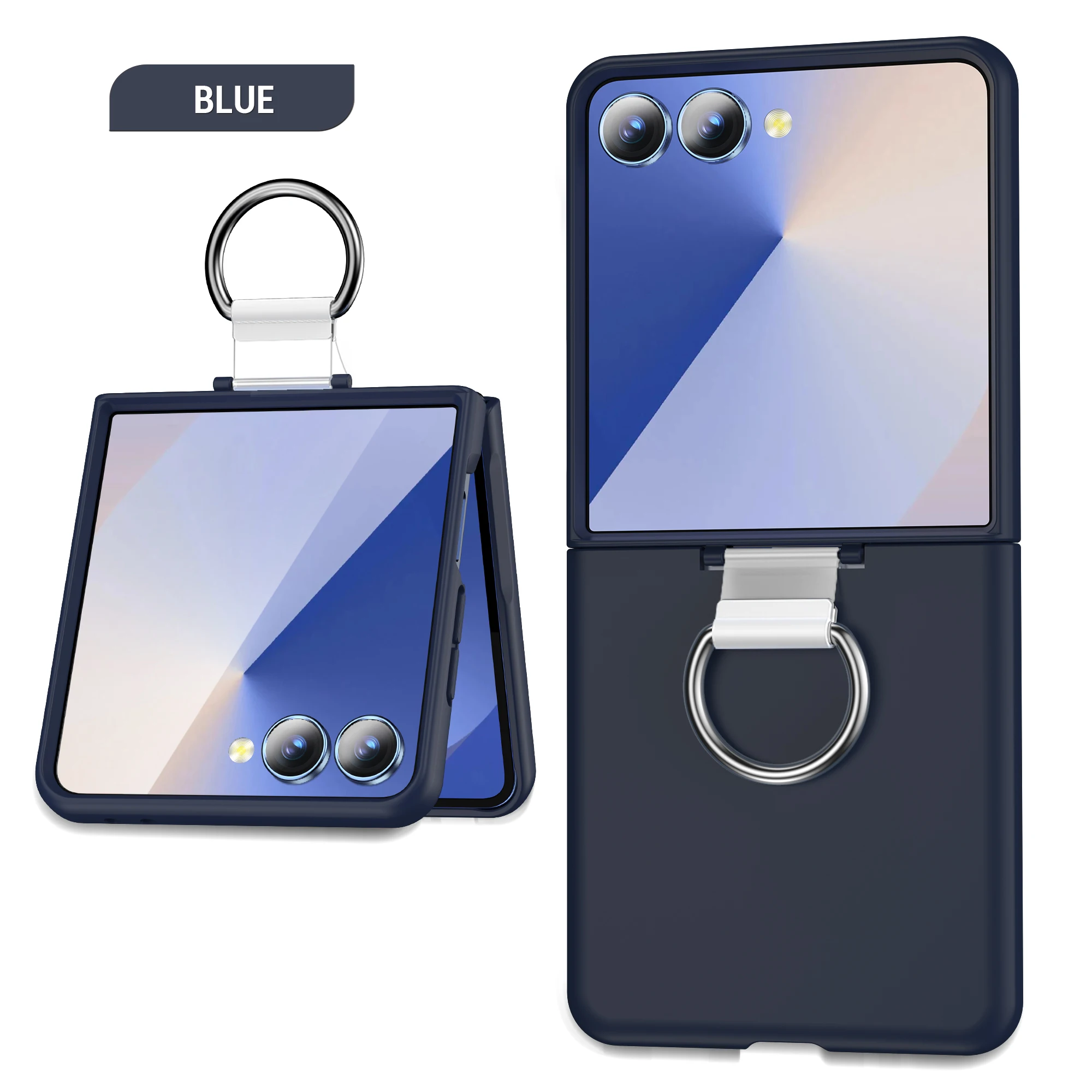 Luxury Matte Grip Ring Case with Finger Buckle - Solid Color Shockproof PC Cover