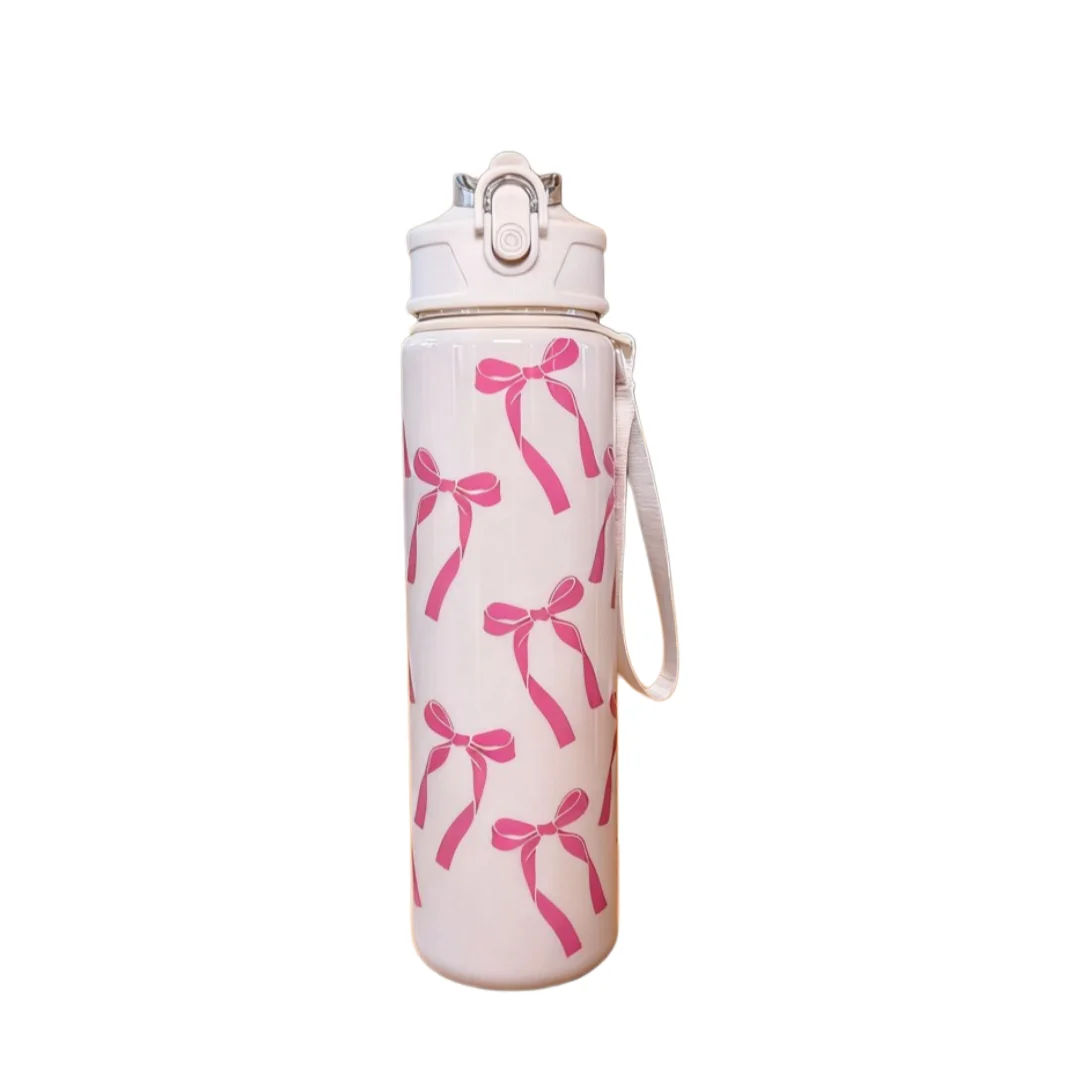 Chic Bow & Floral Water Bottle, Premium Texture, Elegant Design, Spacious, Lightweight, and Leakproof
