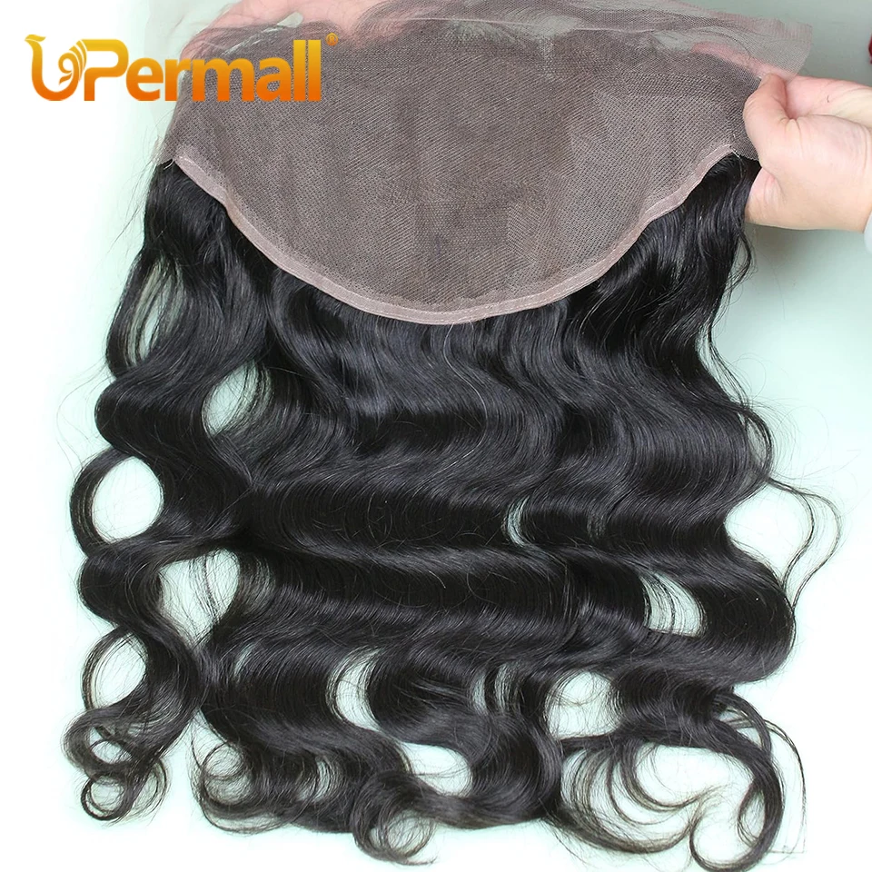 Upermall 30 28 inch Long Full 13x6 Lace Frontal Only Straight Body Loose Deep Wave Pre Plucked Swiss Transparent Human Hair