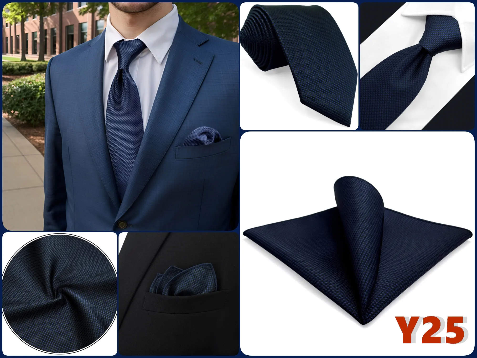 Herren-Krawatten-Set mit Einstecktuch, Blau, Marineblau, Grau, Dunkelgrün, Extra Lang 160cm, Hochzeitsgeschenk, Krawattenzubehör, Dropshipping – Detail 39