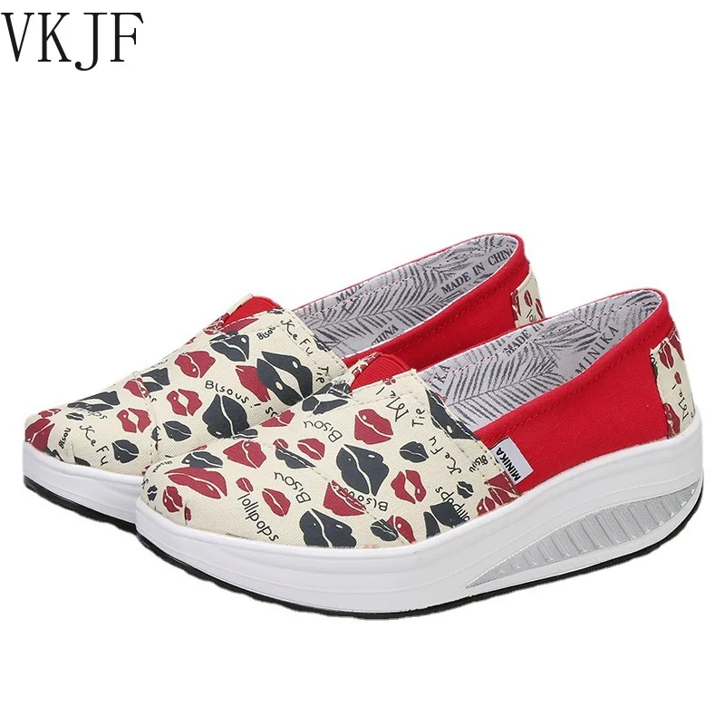 

2022 Color Casual Canvas Breathable Ladies Trainers Swing Wedges Women Shoes Chaussure Femme Sport High Platform Zapatos Mujer
