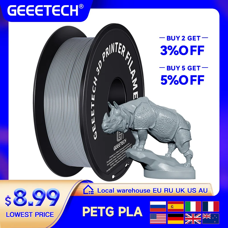 Filamento de Geeetech Petg 1kg 1.75 mm ± 0.03 mm para Impressora 3d 1kg 2.2lbs Impressão 3d Transporte Rápido Embalagem a Vácuo Emaranhado-livre