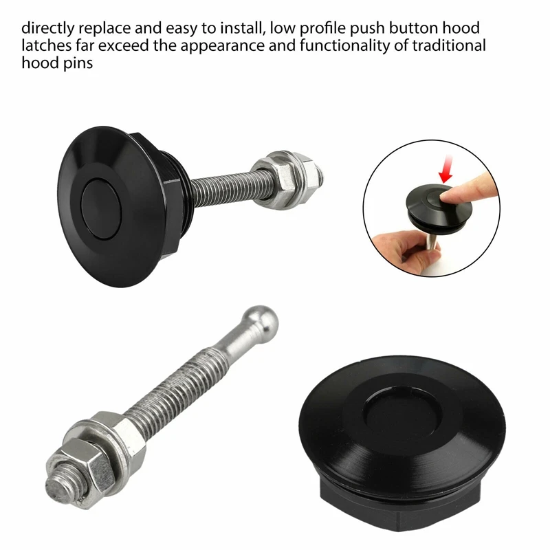 Hood Pins Lock 4pcs Universal 32mm/1.25" Push Button Billet Hood Pins Lock Clip Kit Engine Bonnets Lock Aluminum Car Quick Latch