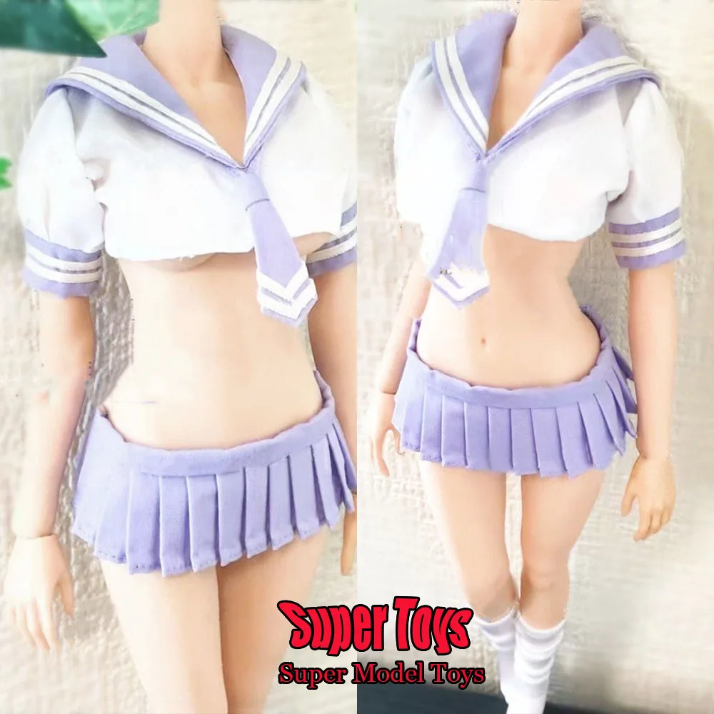 

1/6 Women Soldier Sailor School Uniform JK Skirt Mini Skirt Purple Slim Versatile Crop Tops For 12inch Action Figure Model