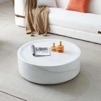 39.37 inch round coffee table, modern marble textured coffee table, fiberglass drum shape, no assembly required (white) 1