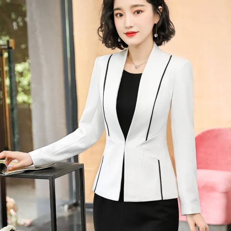 2022 White Women Formal Dress Suit Ladies Elegant Business Office Wear Blazer Suits Long Sleeve