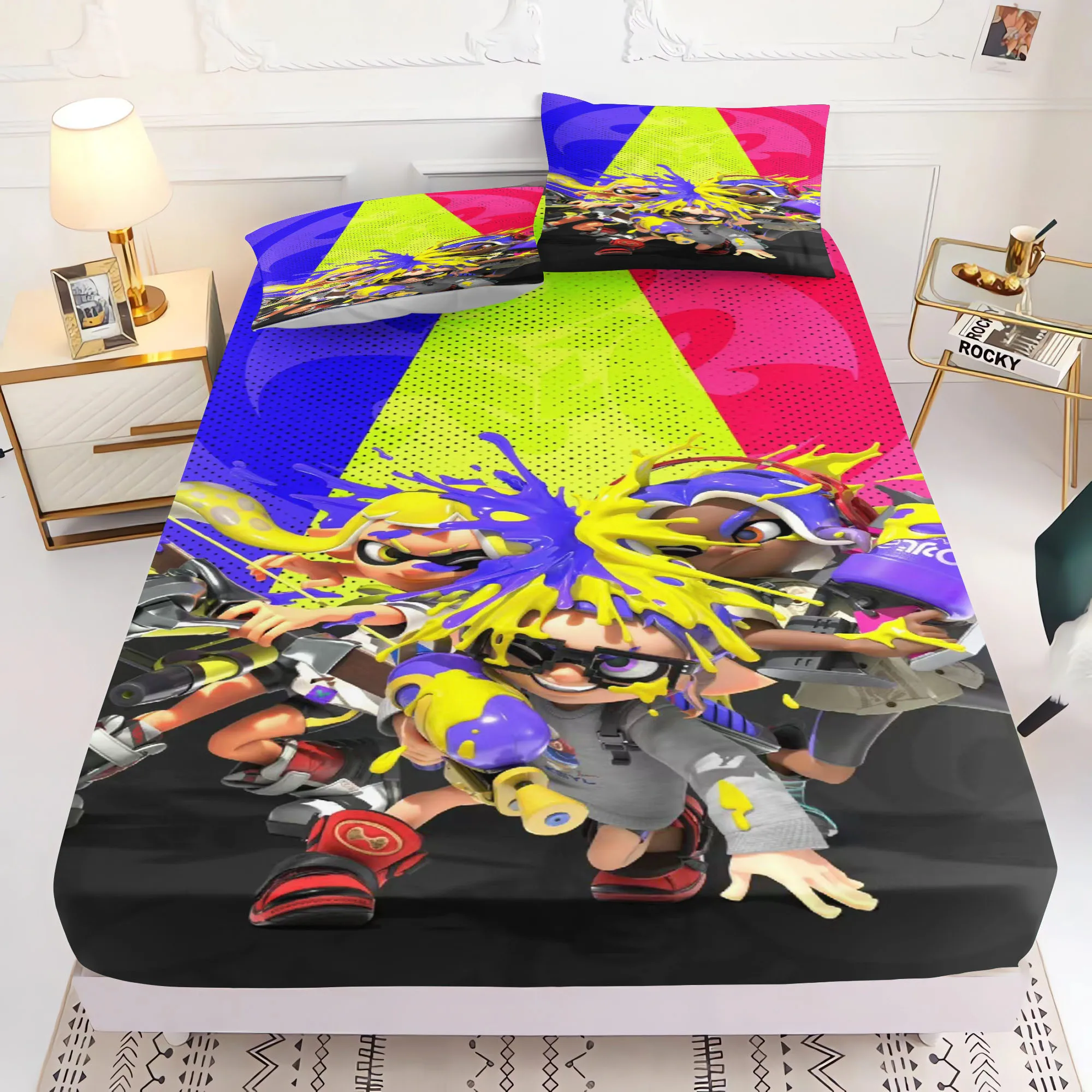 Set di Biancheria da Letto a Tema Splatoon, Lenzuolo con Angoli in Morbida Microfibra per Camere dei Bambini e Arredamento Casa - immagine 3